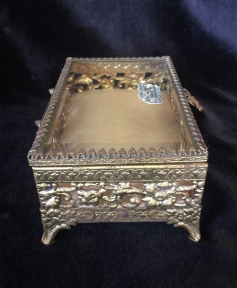 Vintage 1950s Filigree Ormolu Jewelry Casket Trinket Box Etsy