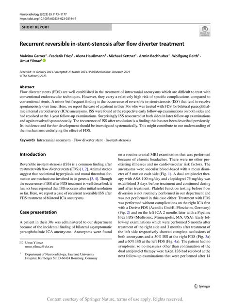 Pdf Recurrent Reversible In Stent Stenosis After Flow Diverter Treatment