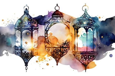 Premium Photo Watercolor Painting Of A Lantern With The Words Ramadan