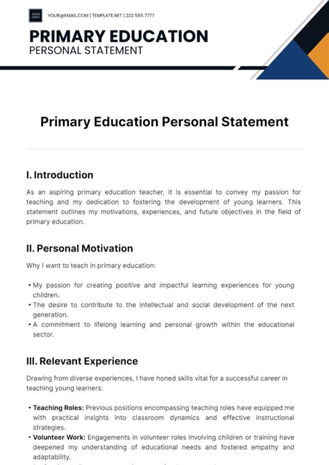 Free Primary Education Personal Statement Template Edit Online And Download