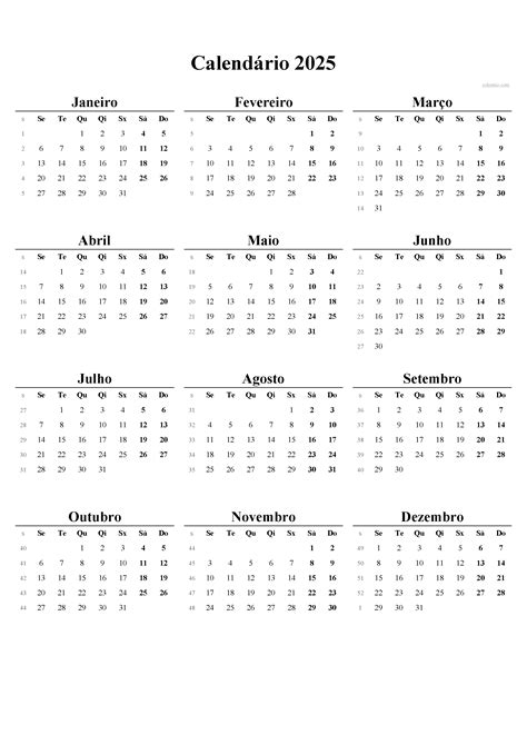 Calendário 2025 Em Branco Para Imprimir - Calendário 2025 para impressão, PDF, Excel e arquivo de imagem ...