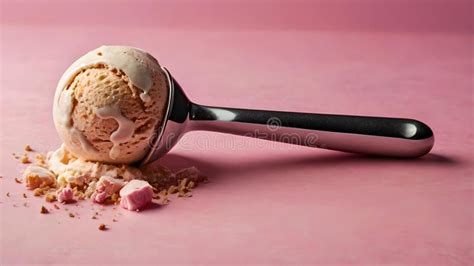 Pink Ice Cream Scoop On Pink Background Stock Illustration