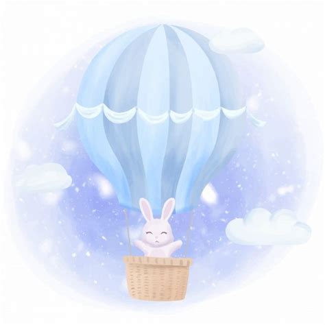A Rabbit In A Hot Air Balloon Flying Through The Sky