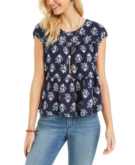 Style And Co Tiered Blouse Created For Macys Botanical Blue In 2021