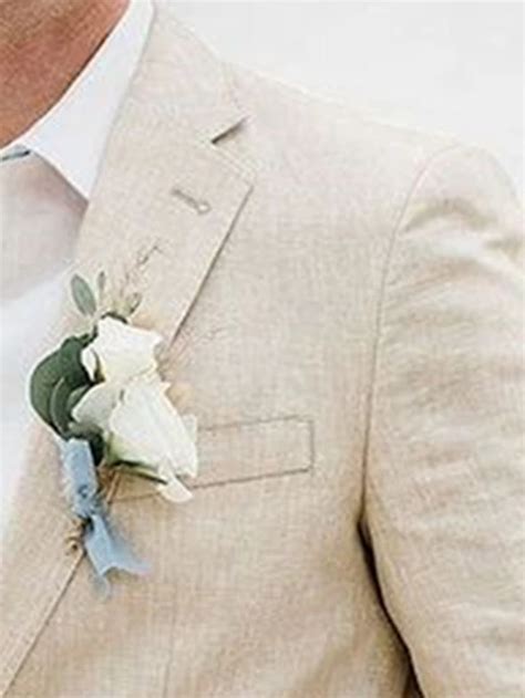 Mens Khaki Linen Suits Beach Wedding 2 Piece Summer Suits Solid