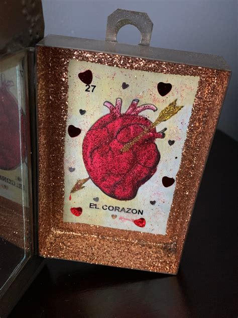 Vintage Mexikanische Sparkly Shadow Box El Corazon Herz Etsy De