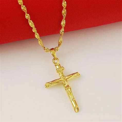 High Quality 24k Gold Color Plated Cross Pendant Necklaces Gold Color