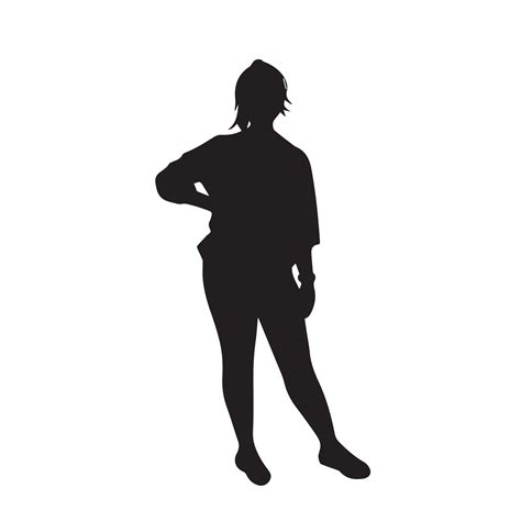 Girl with standing pose vector icon silhouette. Teen women with ...