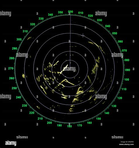 Green Modern Ship Radar Screen With Round Map On Black Stock Photo Alamy