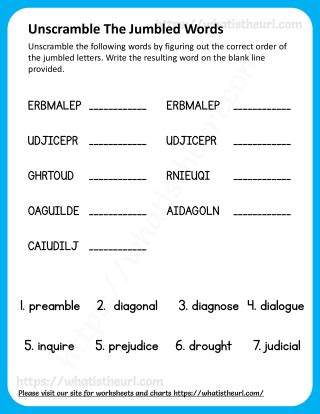 Unscramble The Jumbled Words Worksheet Grade Your Home Teacher