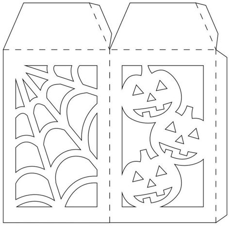 A Halloween Treat Box Cut Out Into The Shape Of A Pumpkin And Spider Webs