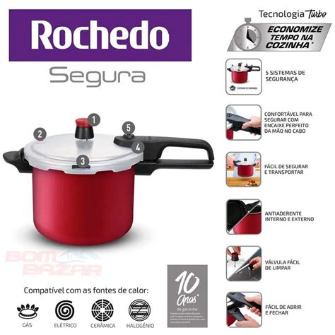 Panela De Pressão Rochedo 4 5l - Panela de Pressão Rochedo 4,5L Vermelha Fechamento Externo Antiaderente ...