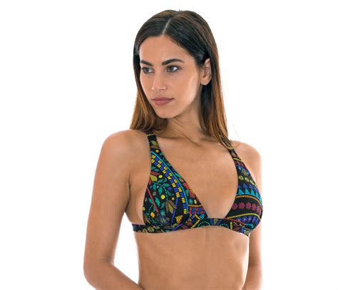 Multicolour Printed Fixed Triangle Scarf Bikini Top Soutien Bordado