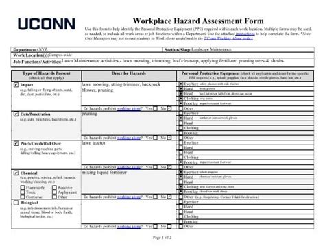 Workplace Hazard Assessment Form