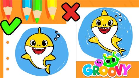 Aprende a dibujar y pintar a bebé tiburón baby shark con Groovy