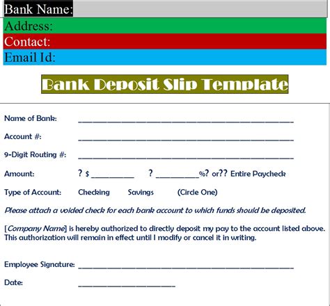 Bank Deposit Slip Template Free Report Templates