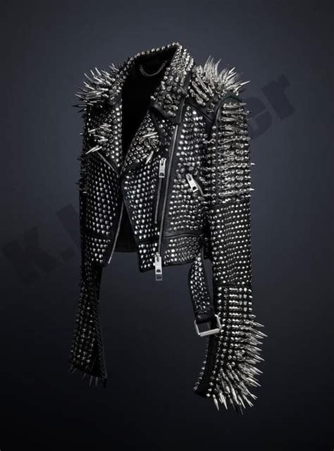 New Mens Full Black Punk Silver Long Spiked Studded Leather Etsy