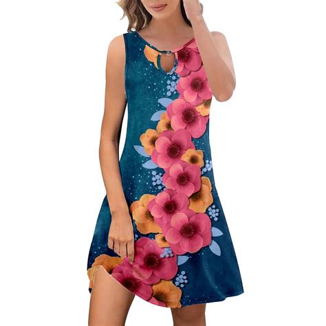 Summer Dresses For Women 2024 Casual Summer Dresses Trendy Boho Floral Print Cover Up Crew Neck