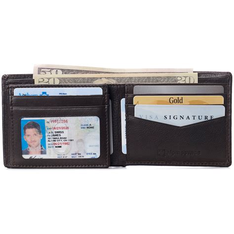 Alpine Swiss Genuine Leather Rfid Bifold Wallet With 2 Id Windows And