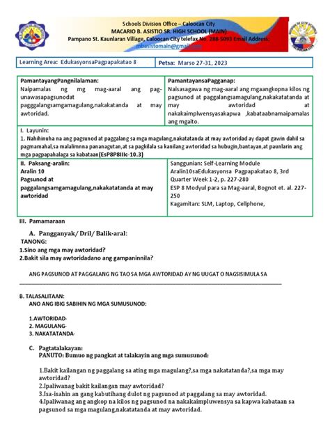 Esp 8 Q3 Modyul 10 Day 3 Pdf