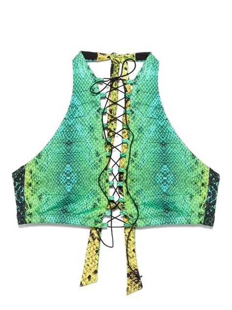 Noire Swimwear Snake Print Bikini Top Green Farfetch Uk