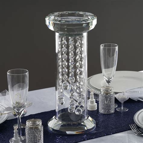 14 Gemcut Premium Glass Crystal Pillar Vase Candle Holder With 11 Crystal Chains