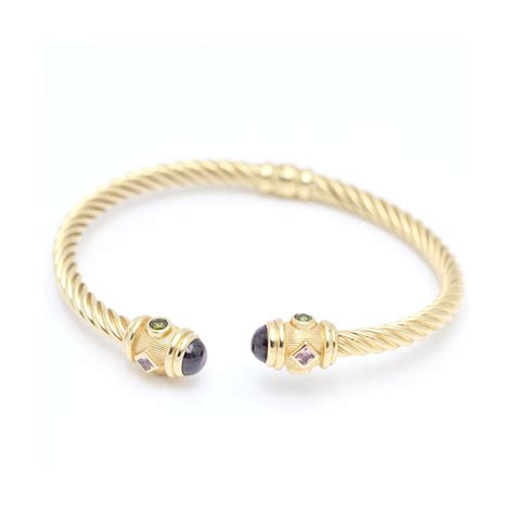 Comprar Brazalete sogueado oro 18k con amatistas y peridotos 2ª mano