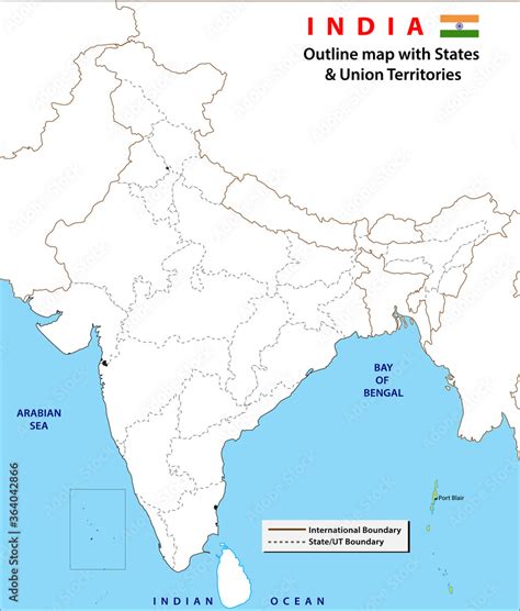 Fototapeta India Map Political Map Of India Black And White Outline