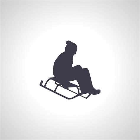 Premium Vector Children Are Sledding Icon Boy On Sled Silhouette