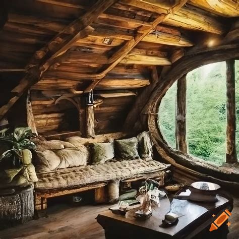 Photo Realistic Image Of A Cozy Hobbit House Cabin