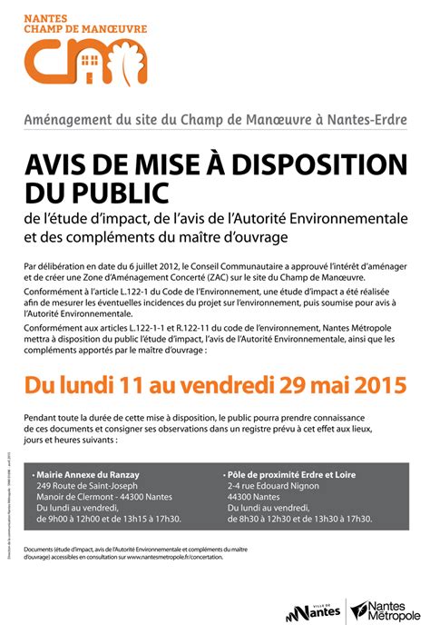 Avis de mise à disposition du public Nantes Métropole Aménagement