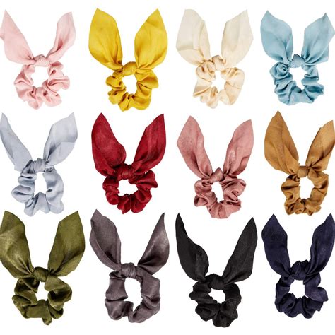 Amazon Pieces Hair Scrunchies Satin Silk Rabbit Bunny Ear Bow