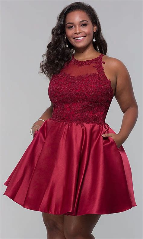 Image Of Plus Size Short Homecoming Dress With Lace Accents Style DQ