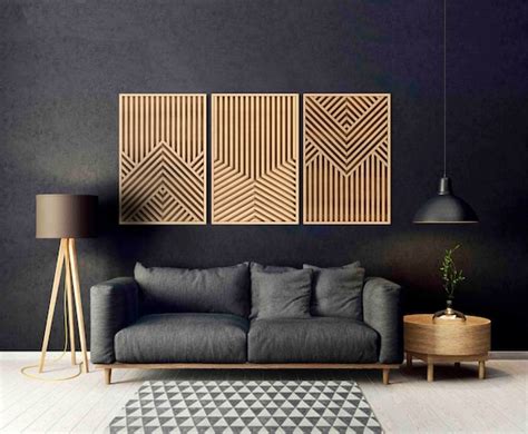 Modern Wood Wall Art Set Wood Wall Panels Abstract Wooden Etsy