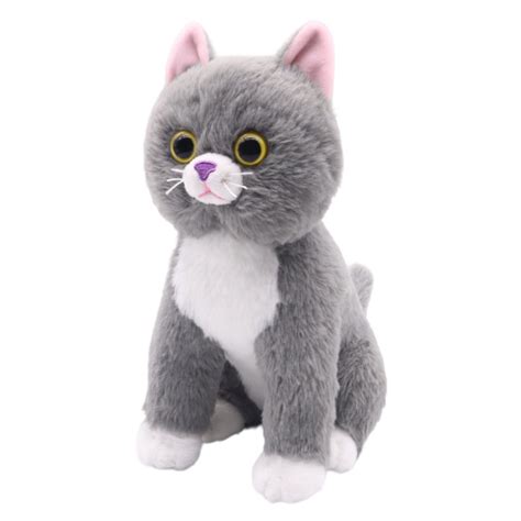 Cute Lifelike Home Animal Cat Toy 24cm H Grey Sitting Cat Plush Soft