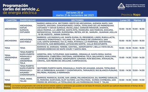 Horarios De Cortes De Luz En Napo Para Este Lunes 20 De Noviembre