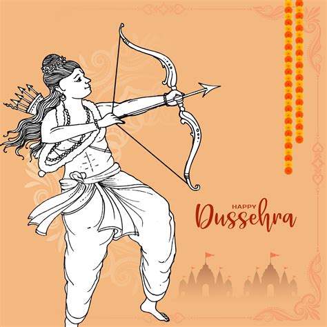 Happy Dussehra Indian Festival Greeting Card With Lord Rama Aiming