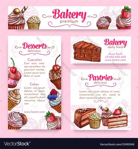 Bakery And Pastry Desserts Banner Template Set Cake And Cupcake With