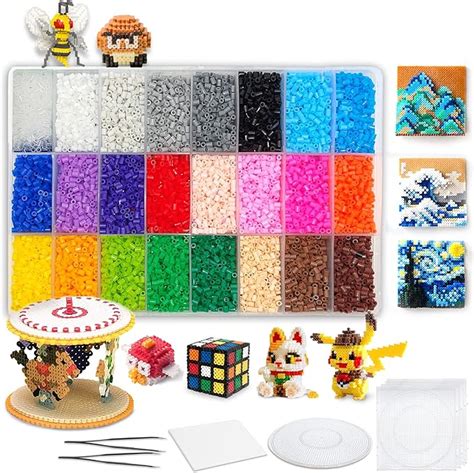 24000 Mini Fuse Beads Kit 26mm 24 Colors 5 Pegboards 2 Tweezers Mini Beads Kit Compatible