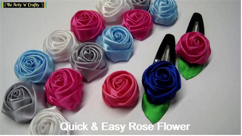 Handmade Satin Ribbon Flowers Quick And Easy Folded Rose Youtube