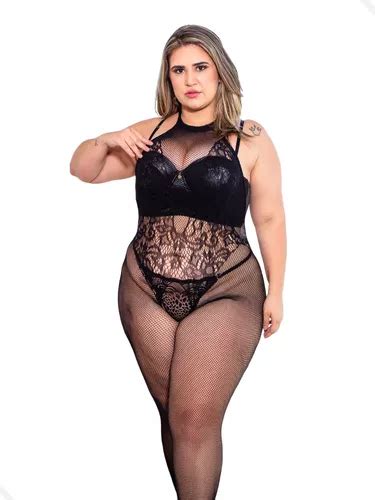 Macacão Plus Size Feminino Conjunto Lingerie Arrastão Sexy MercadoLivre