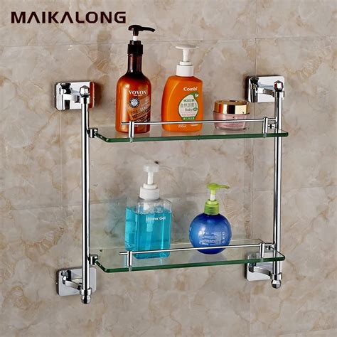 square design Double Bathroom Shelves,Glass Shelf, Chrome finish base ...