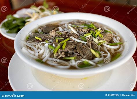 Famous Vietnamese Food Pho Bo Beef Noodle Soup At Restaurant Stock