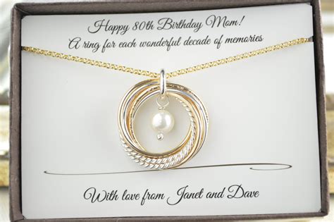 80th Birthday Jewelry For Mom Mixed Metals Necklace Gold Etsy Australia