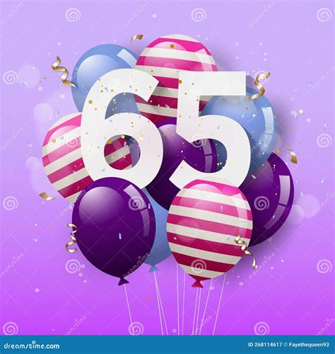 Happy 65th Birthday Greeting Card With Balloons Stock Vector