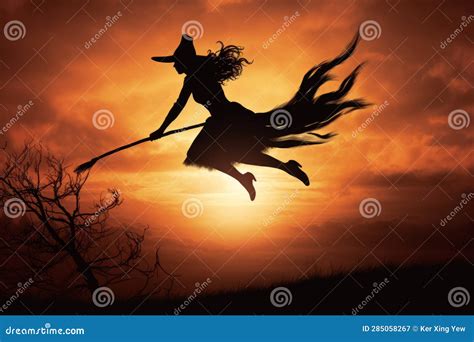 A Witch Flying on a Broomstick Stock Illustration - Illustration of ...