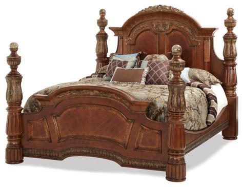 Aico Amini Villa Valencia Cal King Poster Bed In Classic Chestnut Cal