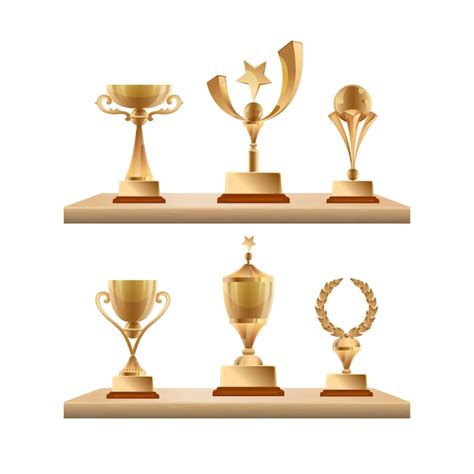 Premium Vector Trophy Cups On Shelves Awards For Sport Competition