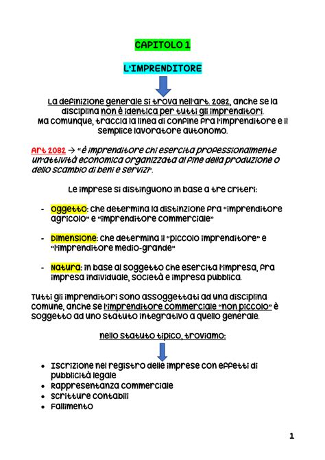 Mappe Diritto Commerciale Pdf Capitolo Limprenditore La