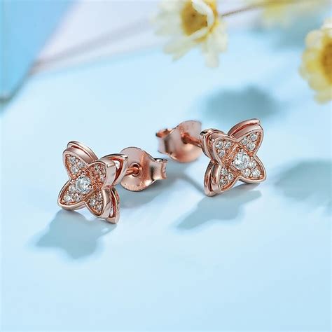 Boucles D Oreilles Tendance Or Rose Plaqu K Zircon Cubique Argent